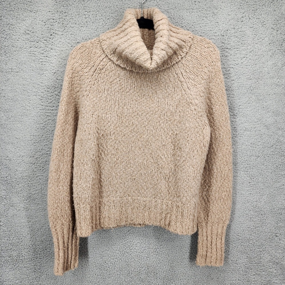 J.Crew Womens Tan Oatmeal Alpaca Wool Blend Chunky Knit Turtleneck Sweater S